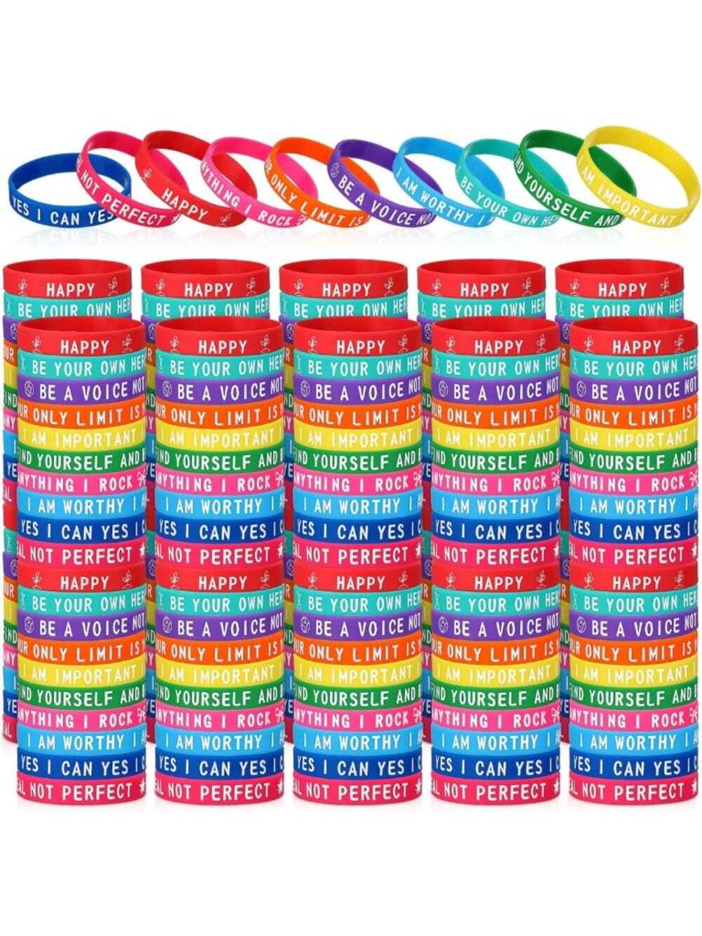 Colorful Motivational Silicone Bracelets - 300 Pcs Inspirational Quote Set